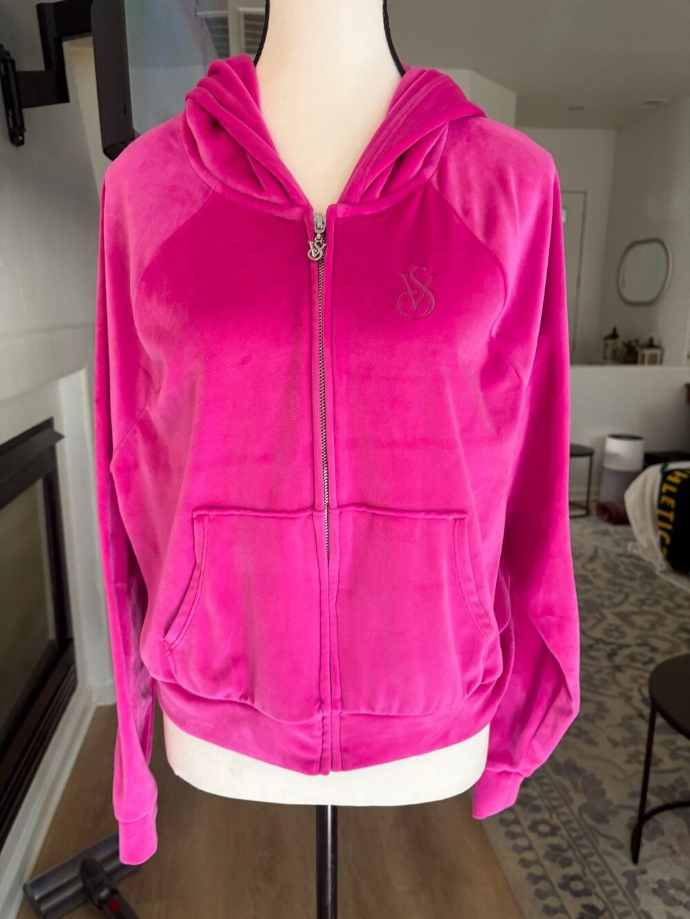 Victoria SecretPink Velour Full Zip Hoodie Jacket VS Logo Lounge M 6-10